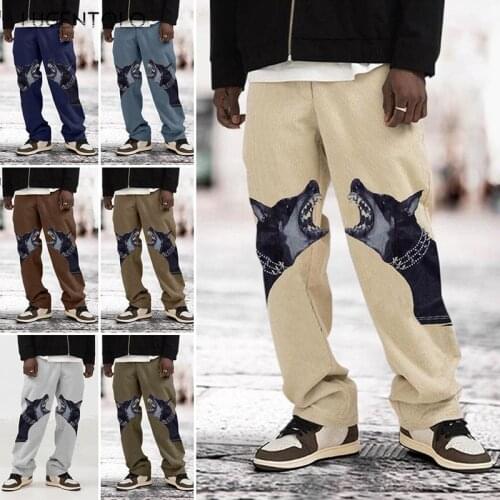 Men Pants Autumn Printed Long Straight Casual Warm Loose Pants Men Fashion Simple Long Pants Lugentolo