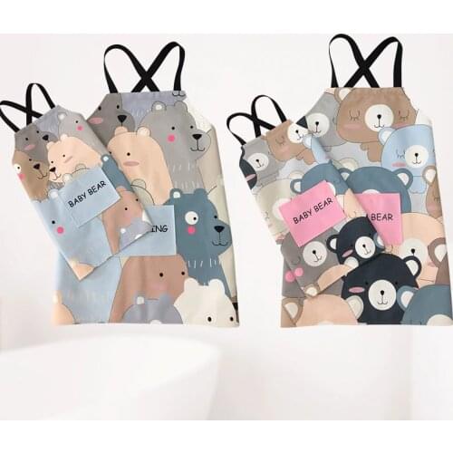 Waterproof Kitchen Cooking Apron Cotton Cartoon Kids Adult Apron Women Man Parent-child Sleeveless Aprons Chefs Apron AT71