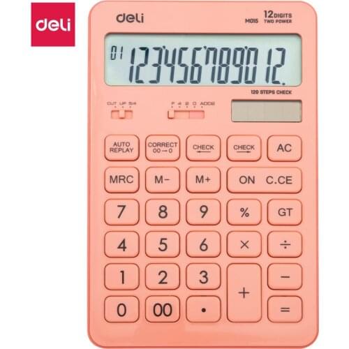 DELI Calculator Plastic-12 digits 120 steps check battery & solar dual power big display EM015