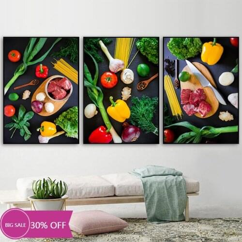 Canvas Paintings Kitchen Themed Wall Art Decor Vegetables Chili Garlic Beef In Table Food Cooking Ingredients Canvas Print Decor