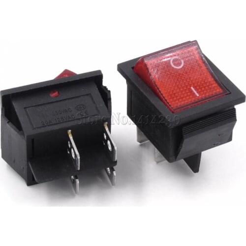 KCD4 25x31mm Big Ship Type Switch Red 4 Pin 2 Position 16A 250V 20A 125VAC ON-OFF Rocker Switch With a red light