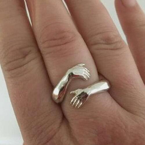 Embrace hug open knuffel ring for stainless steel gold unique hand shape cute funny ring for valentine day girlfriend gift