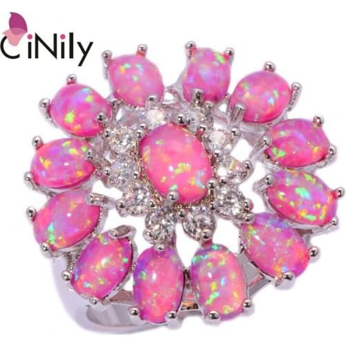 CiNily Created Pink Fire Opal Cubic Zirconia Silver Plated Wholesale Hot Sell for Women Jewelry Gift Ring Size 7 8 9 OJ6381