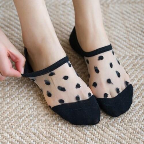 Summer Women Boat Socks Transparent Polka Dot Low Cut Invisible Soft Thin Crystal Glass Silk No Show Knit Low Short Socks Newest