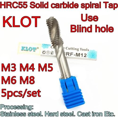 M3 M4 M5 M6 M8 5pcs/set Japan KLOT HRC55 Solid carbide spiral Tap Processing: Stainless steel. Hard steel. Cast iron Etc