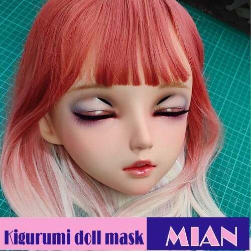 Mian-06)Female Sweet Girl Resin Half Head Kigurumi BJD Mask Cosplay Japanese Anime Role Lolita Mask Crossdress Doll Mask