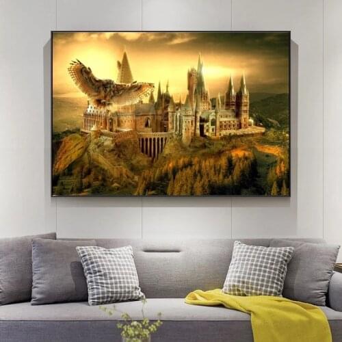 Deer Potteres Watercolor Art and Owl School Canvas Painting Movie Posters and Prints Wall Art Picture for Living Room Home Decor