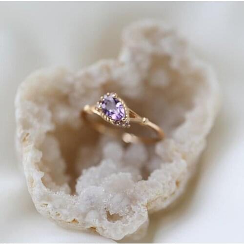 Designers unique craftsmanship diamond heart-shaped amethyst opening adjustable ring retro exquisite ladies jewelry