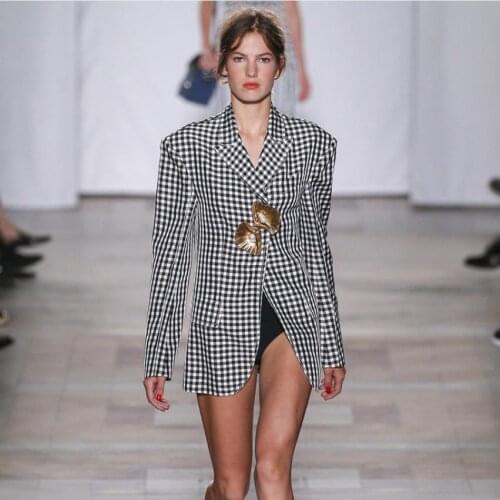 Factory outlets one metal button plaid jackets female Lapel England style fashion long jacket F1625 dropshipping