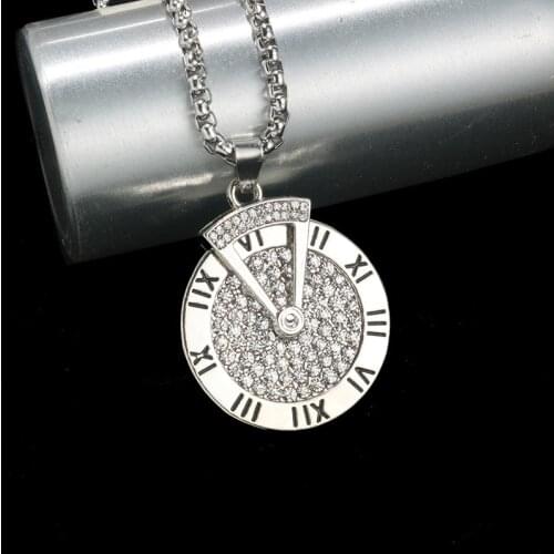 Rotating Time Disc Triangle Hour Hand Pendant Hip Hop Mens Stainless Steel Necklace Trendy Mens Accessories Fashion Jewelry