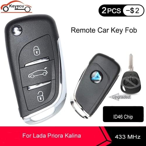 KEYECU Replacement Upgrade new Flip Remote Key 433MHZ FSK ID46 chip for Lada Priora Kalina 3 Buttons