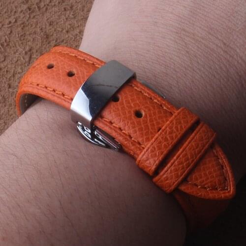 Watchbands Cowhide Leather Watch Band strap Orange Lizard Graind with butterfly buckle silver 16mm 18mm 20mm lady wristband men