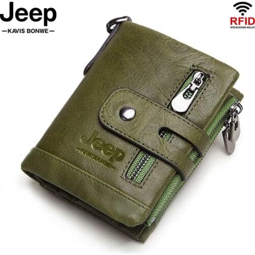 Rfid 100% Genuine Leather Men Wallet Casual Zipper&Hasp Design Small Walet Pocket Male High Quality Short Card Holder Coin Purse