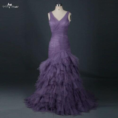 RSE669 Kerchief Ruffles Skirt Mermaid Trumpet Style Lavender Tulle Prom Dresses