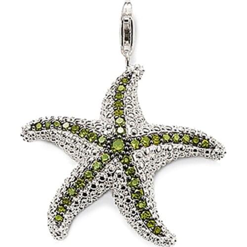 Silver Green CZ Pave Starfish Sea Star Charms Pendants, Fashion Bijoux Bracelet Chain Necklace Pendant Jewelry Gift for Women