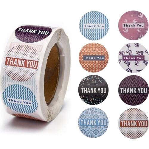 Thank You Stickers Adhesive Roll Sticker Labels for Envelopes Bubble Mailers and Bags Mixed 8 Color 25mm about 500pcs/roll