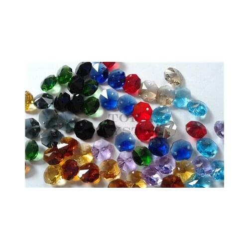 50Pcs 14MM Glass Crystal Octagon Beads In 1 Hole/2Holes Freeshipping (16 color choose)