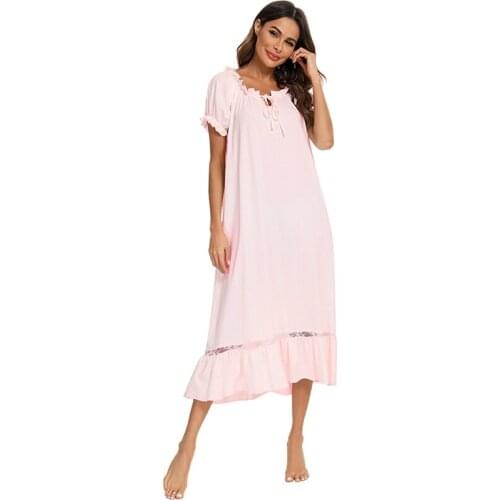 Loose nightgown women holiday print dress women summer short sleeve cotton nightdress casual ladies long nightshirt P1