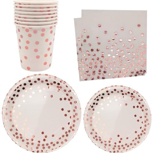 Rose Gold Dot Disposable Paper Plates Cup Napkins kids Adult birthday Party Decoration Wedding Baby Shower Party Supplies