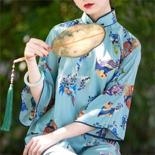 2021 qipao traditional cheongsam short sleeve party loose mesh chan dress chinese traditional hanfu style dress lady qipao dress