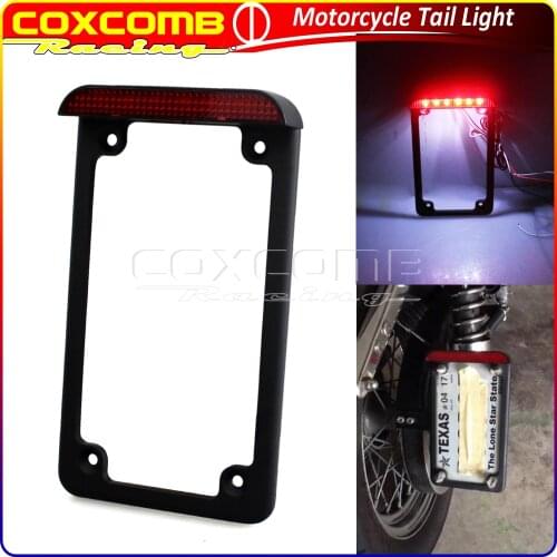 Motorcycle Vertical Side Mount LED Tailight 7-3/16" x 4-1/4" License Plate Bracket Light For Harley Honda Cafe Racer Bobber