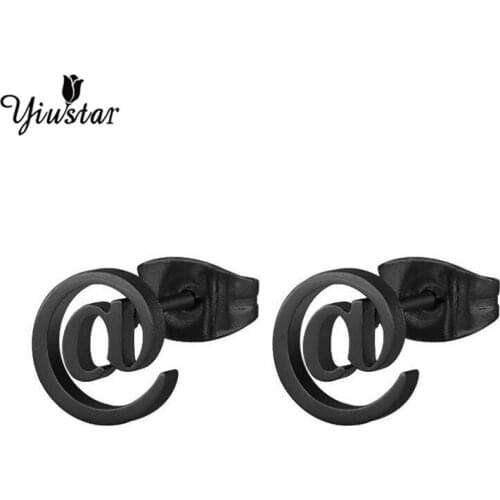 Yiustar Wholesale Accessories Jewelry Black Geometric Letter Stainless Steel Swirl Spiral Earring Studs Gift for Women Men