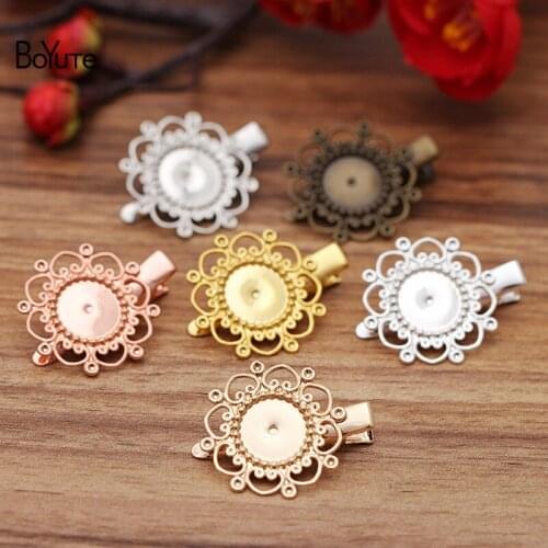 BoYuTe (20 Pieces/Lot) 28MM Metal Brass Filigree Flower Hairpin Base Diy Hair Jewelry Accessories