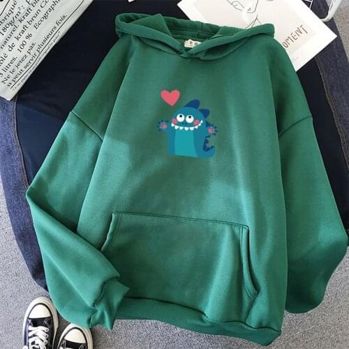 Female Streetwear Cute Graphics Sweatshirt Moletom Mujer Winter Harajuku Women Kawaii Hoodie Little Monster Heart-shaped Print