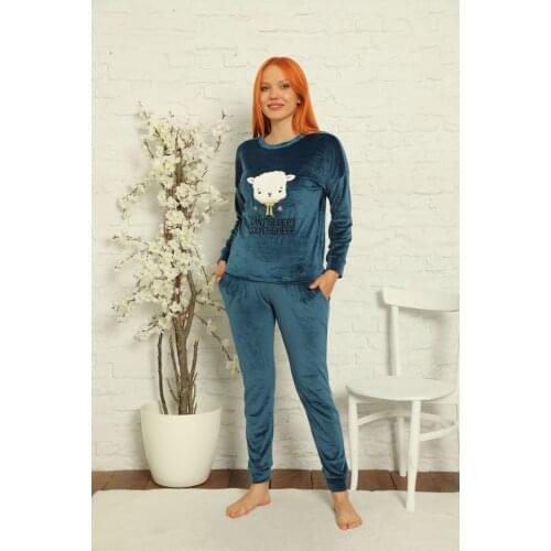 Womens Velvet Fleece Pajamas set Navy Blue 20058