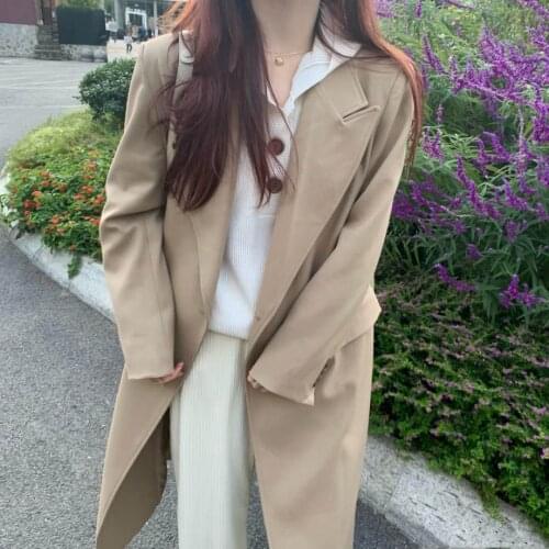 Women Elegant Spring Autumn Khaki Long Blazer Coat Trenchcoat Slim Raincoat Pocket Overcoat Windbreaker Cardigan