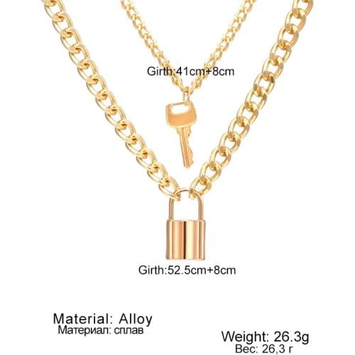 2021 New Fashion Woman Punk Personality Trend Double Lock Key Pendant Exaggerated Thick Chain Necklace Jewelry Gift