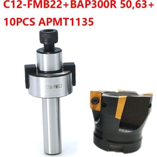 1set C12 C16 20 FMB22+BAP300R 50mm 63 Cutter Head+10pcs apmt1135 Carbide Inserts Face Milling cutter shell end mill adapter