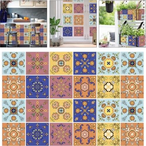 10pcs Mexican Style Backsplash Tile Stickers Peel Stick Floor Staircase Decals Waterproof Removable Wall Murals for Bathroom