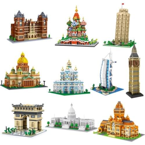 Famous Attractions Architecture School Church 3D Model Mini Building Blocks DIY City Landmark Assembly Collection Toy Bricks
