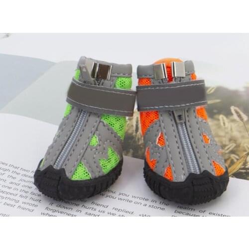 4Pcs Dog Shoes Reflective Breathable Mesh Fabric Zipper Closure Puppy Sport Boots for Walking обувь для собак