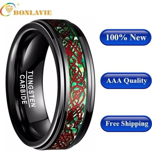AAA Quality Trendy 8mm Tungsten Ring Men Bague Inlay Polished Finish Engagement Wedding Band Fashion Jewelry Rings