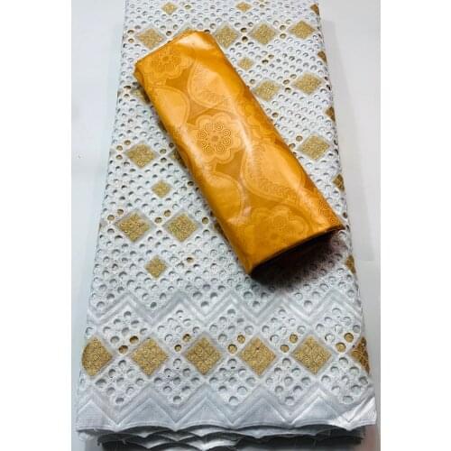 African Guinea Bazin Brocade Damask Fabric for Femme Robe New Bazin Riche Brode with Swiss Cotton Lace 2.5+2.5 yards/set VKM101