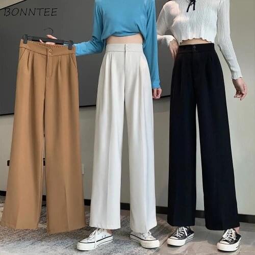 Casual Pants Women Solid All Match Breatheable College Simple Zipper Wide Leg Trousers Fashion Streetwear Spring Fall Daily Chic
