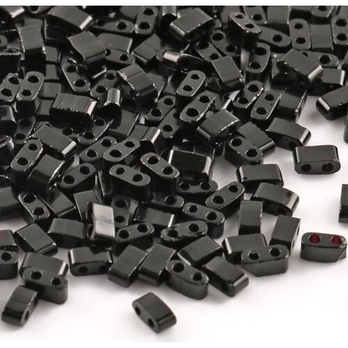 Two Hole Beads Black Color Czech Glass Acrylic Beads for Needlework Jewelry Making Miyuki Vintage Tila Bracelets Accessories 5g