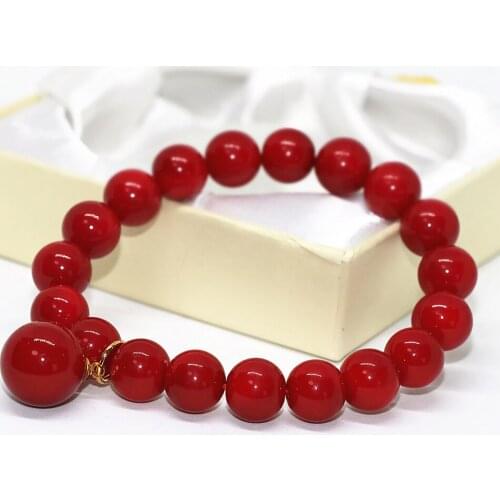 Elegant red imitation coral round beads 10mm unique design bracelet for women high grade jewelry 7.5inch B1707
