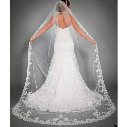 Fresh Looking Wedding Lace Veil Floral Long Cathedral Veils for Brides Soft Tulle Bridal Veils