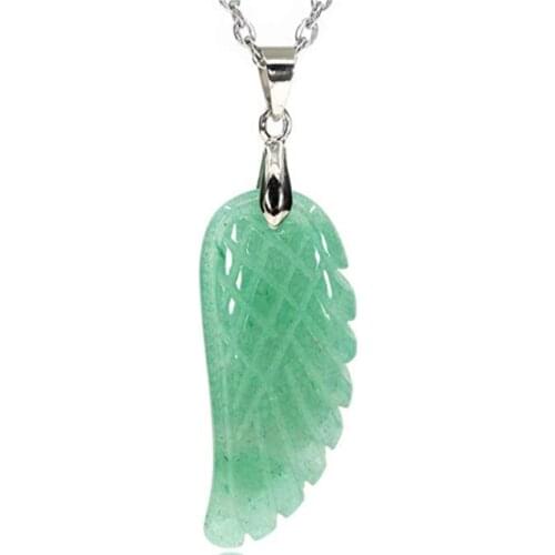 FYJS Unique Silver Plated Angel Wing Pendant Original Green Aventurine Necklace Feather Jewelry