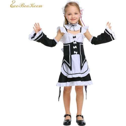 Child Adult gothic lolita Maid Uniform Girls Anime Cosplay Costume Re:Life In A Different World From Zero Lolita dress black