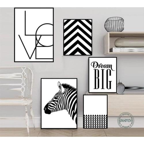 Zebra Canvas Painting Black and White Striped Pattern Dream Big Love Quotes Poster Abstract Wall Art Decorative Picture for Room