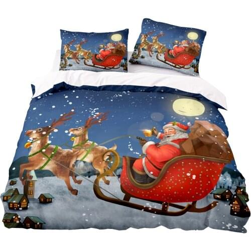 Santa Claus Riding A Sleigh Giving Gifts Pattern Duvet Cover Set With Pillowcase, 203x229 Quilt Cover, 228×228 Blanket Cover