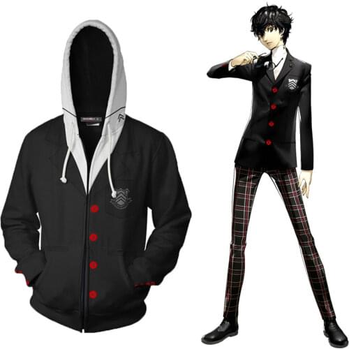 Persona 5 Cosplay Costumes Clothes Hoodie Sweatshirt With Hat Akira Kurusu Morgana Black School Uniform Women Clothing Jackets
