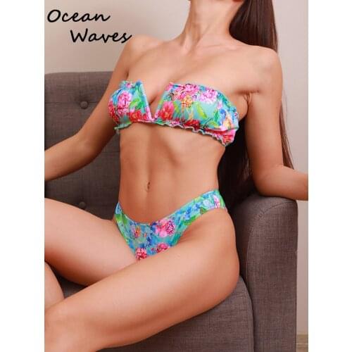 Bandeau V Neck Bikini Set Swimwear 2021 Floral Leopard Python Print Swimsuits Swimming Suit for Women Push Up Brazilian Biqiuni