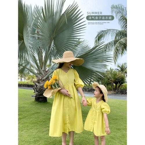 Girls summer parent-child dress dress childrens new foreign short-sleeved princess skirt mother and women fashion skirt