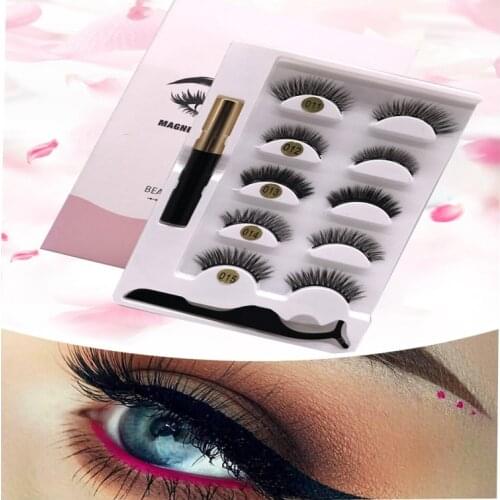 Mix 5 pairs 3D Magnetic Eyelashes Magnet Eyeliner Fake lashes Waterproof Liquid Long Lasting Eyelashes Set for Makeup Natural