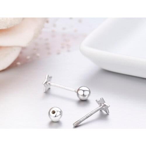 Cute 925 Sterling Silver Small Smooth Star Screw Back Stud Earrings For Women Girls Kids Piercing Jewelry Orecchini Aros Aretes